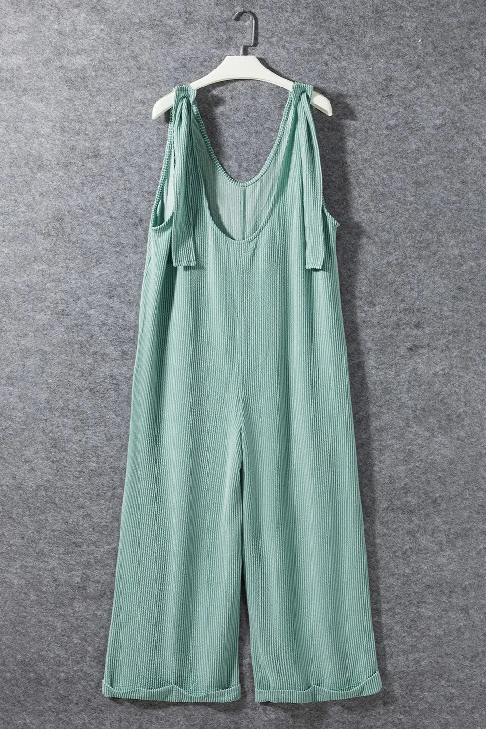 Ribbed V-Neck Wide Leg Jumpsuit with Pockets Trendsi