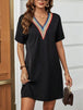 V-Neck Short Sleeve Mini Dress -BazaarBey - www.shopbazaarbey.com