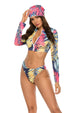 Printed Zip Up Three-Piece Swim Set Trendsi
