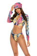 Printed Zip Up Three-Piece Swim Set Trendsi