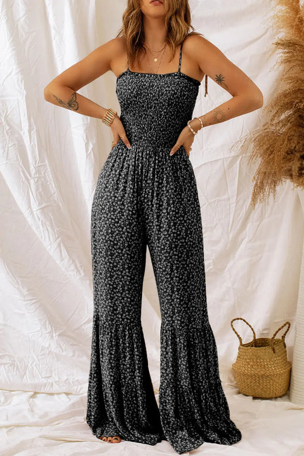 BazaarBey Floral Spaghetti Strap Wide Leg Jumpsuit 