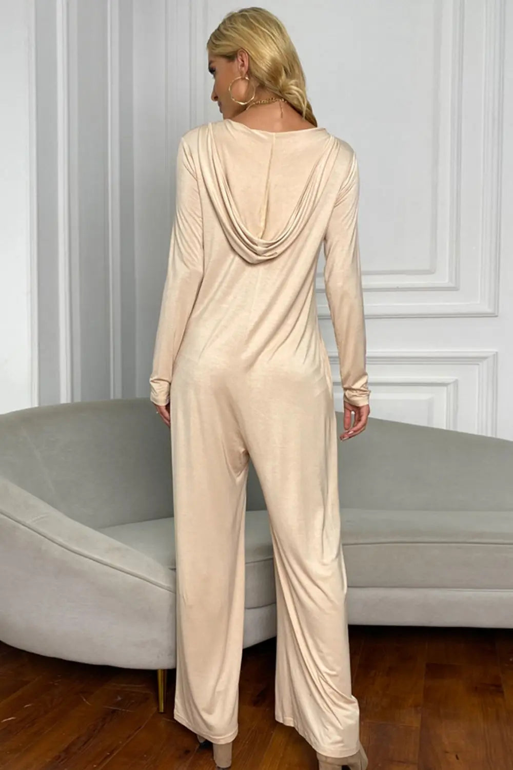Long Sleeve V-Neck Jumpsuit with Pockets Trendsi