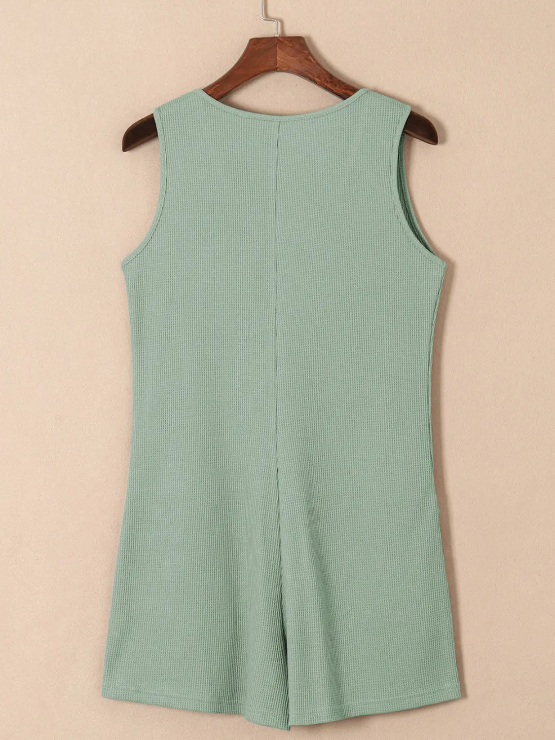 Waffle-Knit Half Button Sleeveless Romper with Pockets Trendsi