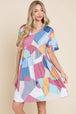  Ruched Color Block Short Sleeve Dress -BazaarBey - www.shopbazaarbey.com