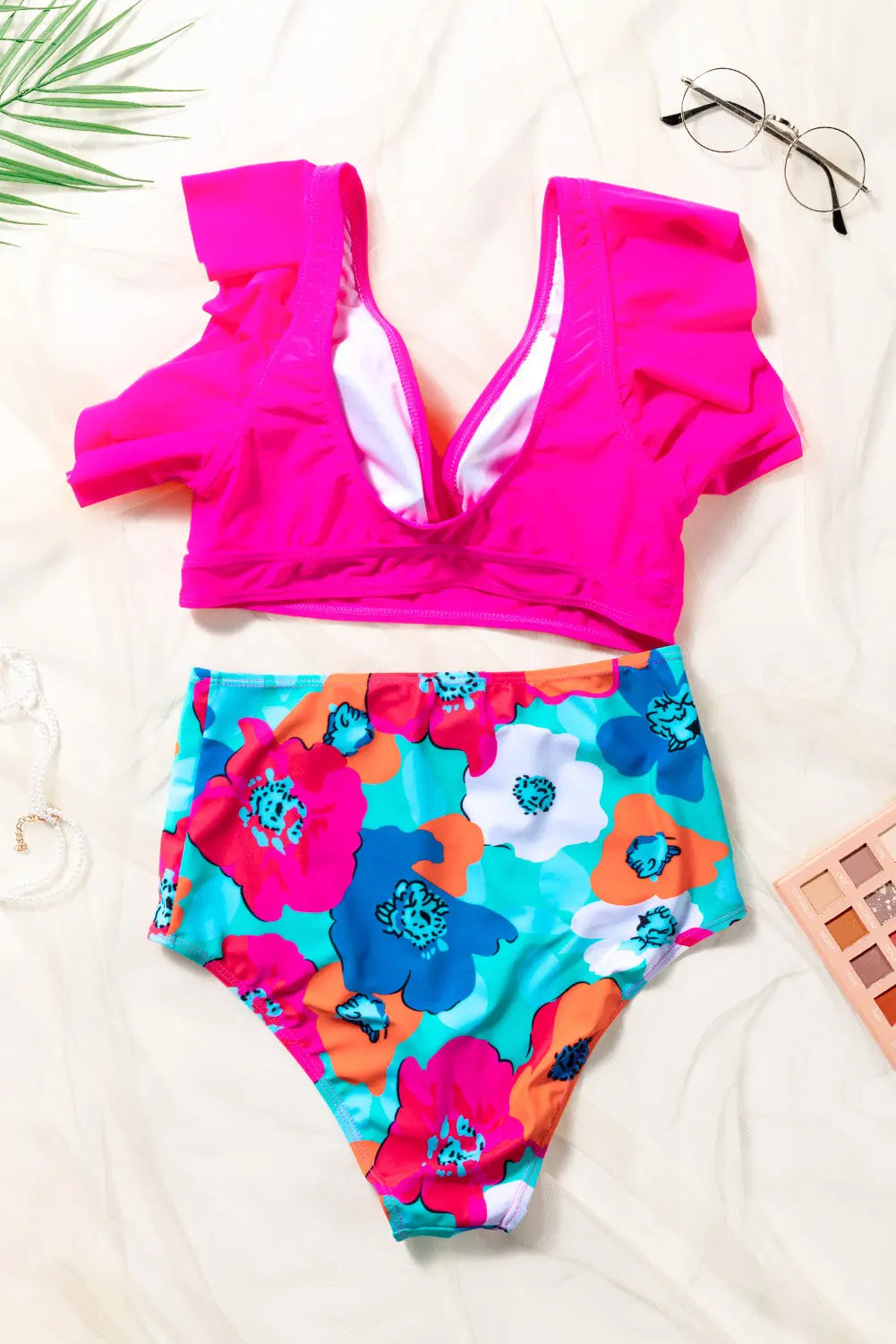 Cropped Swim Top and Floral Bottoms Set Trendsi