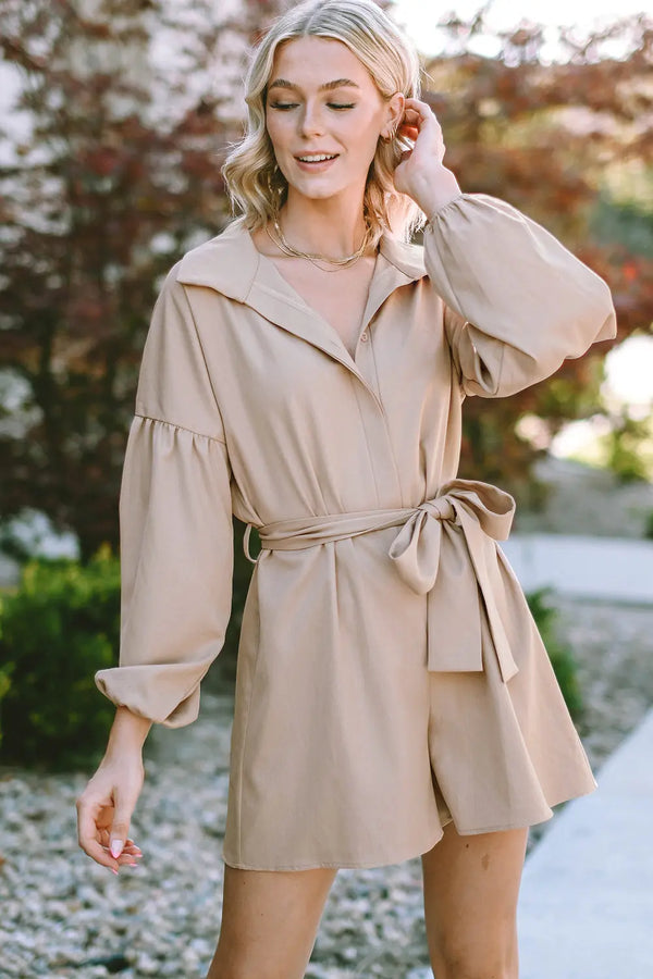 BazaarBey Tie Front Button Up Collared Neck Rompers 