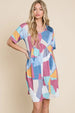  Ruched Color Block Short Sleeve Dress -BazaarBey - www.shopbazaarbey.com