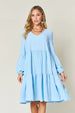  Full Size V-Neck Balloon Sleeve Tiered Dress -BazaarBey - www.shopbazaarbey.com