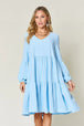  Full Size V-Neck Balloon Sleeve Tiered Dress -BazaarBey - www.shopbazaarbey.com
