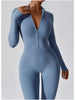 Zip Up Mock Neck Long Sleeve Jumpsuit Trendsi
