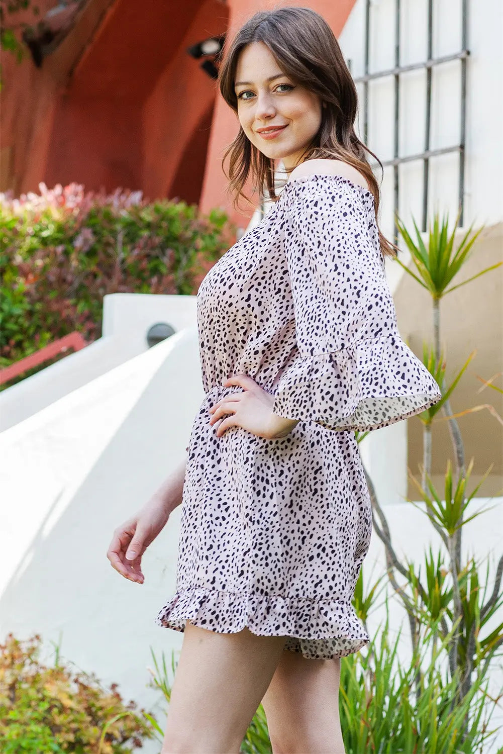 Printed  Ruffled Romper Trendsi
