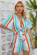 BazaarBey Striped Tie Front Romper 