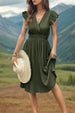 Tied Smocked Waist Flutter Sleeve Dress -BazaarBey - www.shopbazaarbey.com