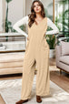 BazaarBey Ribbed V-Neck Wide Leg Jumpsuit with Pockets 