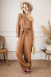 BazaarBey Texture Single Shoulder Tie-Waist Jumpsuit 