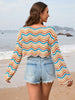Striped Boat Neck Long Sleeve Cover Up Trendsi