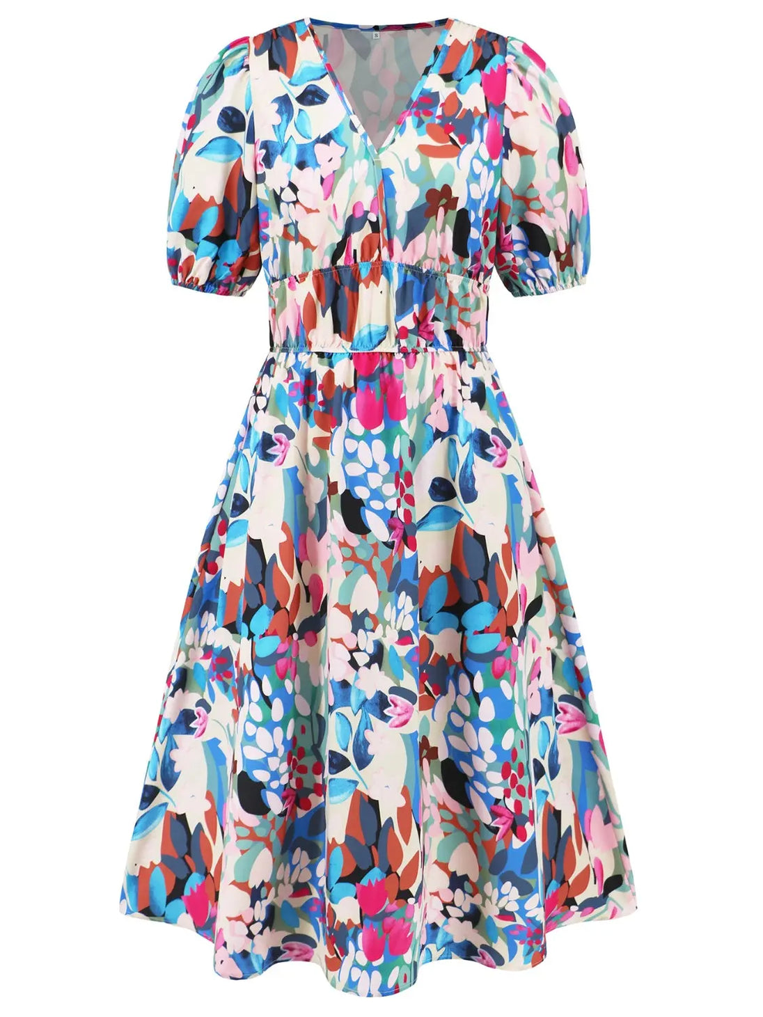 Ruched Printed  Short Sleeve Dress -BazaarBey - www.shopbazaarbey.com