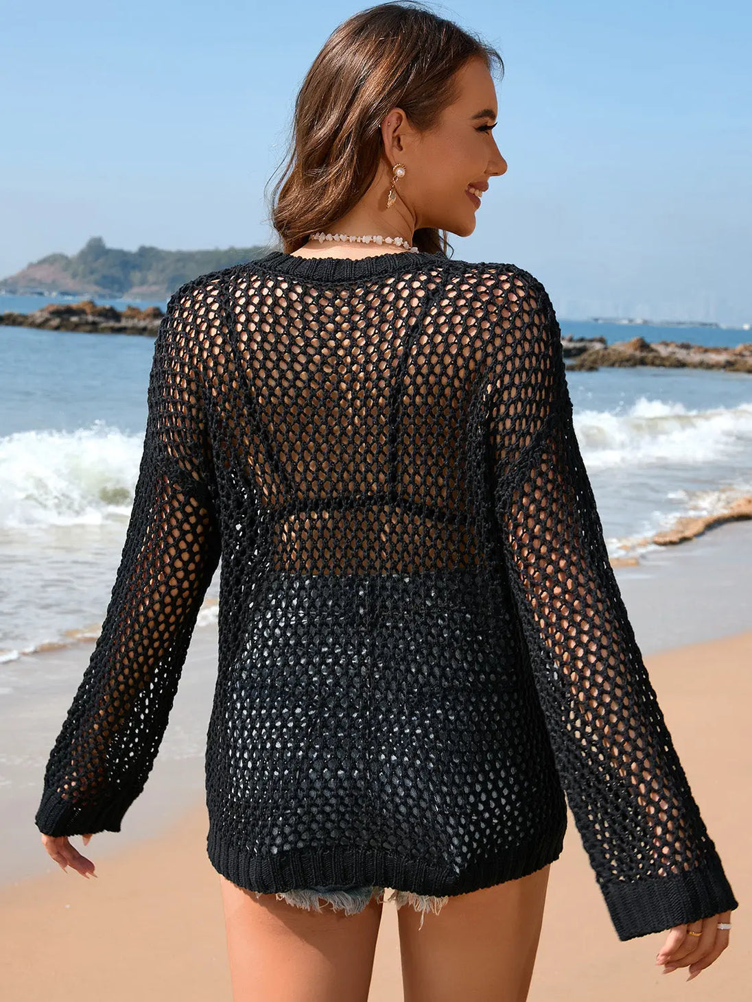 Heart Openwork Long Sleeve Cover-Up Trendsi