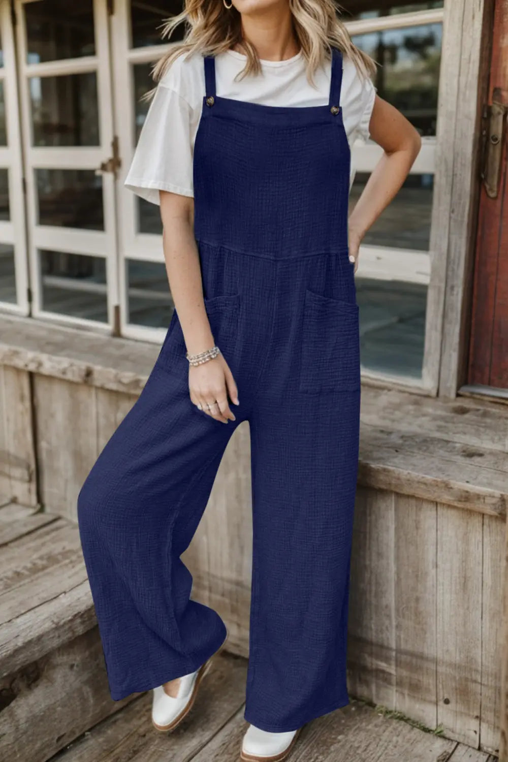  Wide Leg Front Pocket Jumpsuit Trendsi