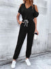 V-Neck Cold-Shoulder Jumpsuit with Pockets Trendsi