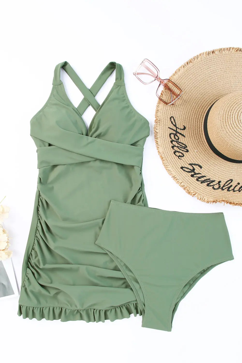 Tie Back Sleeveless Swim Dress and Bottoms Set Trendsi