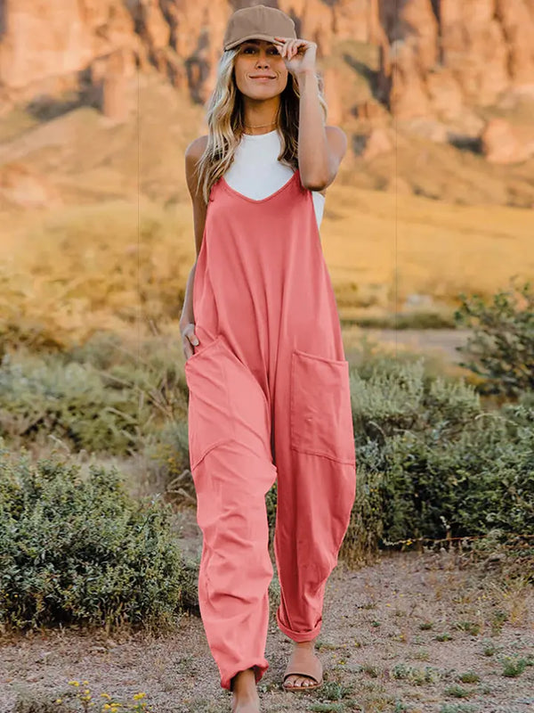BazaarBey   Sleeveless V-Neck Pocketed Jumpsuit 