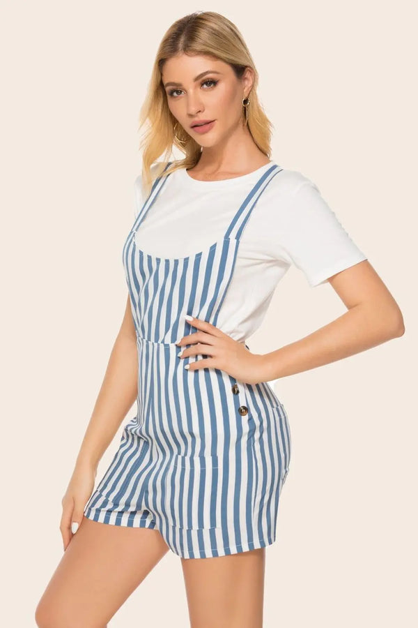 Striped Scoop Neck Romper Trendsi