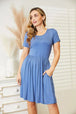  Full Size Short Sleeve Dress with Pockets -BazaarBey - www.shopbazaarbey.com