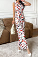 Printed Surplice Neck Sleeveless Jumpsuit Trendsi