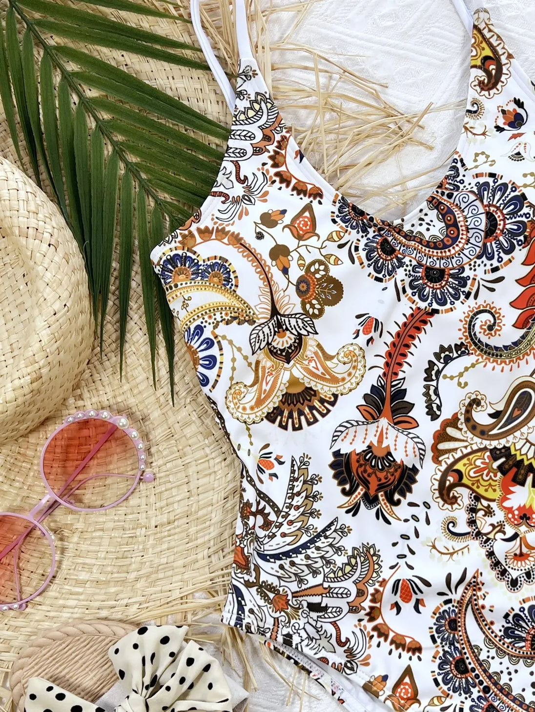Printed Tie Back Scoop Neck One-Piece Swimsuit Trendsi