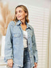 Collared Neck Raw Hem Dropped Shoulder Denim Jacket Bazaarbey