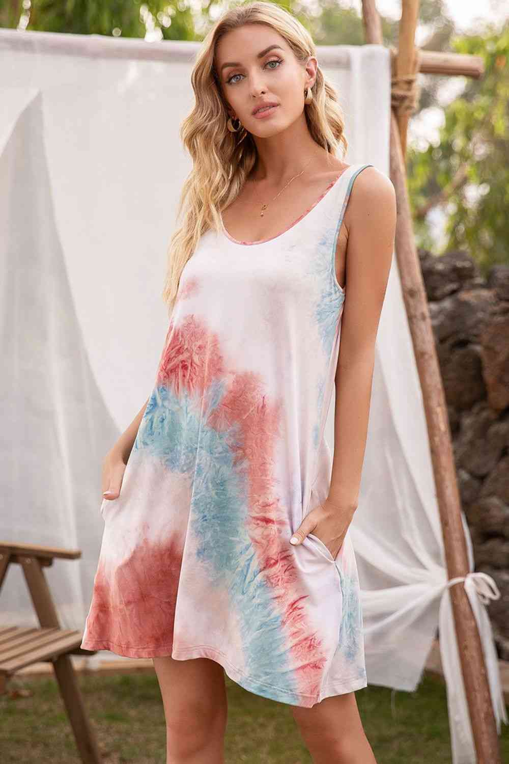 Tie-Dye Sleeveless Dress with Pockets -BazaarBey - www.shopbazaarbey.com