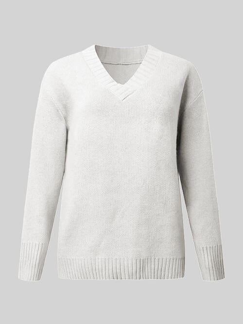 V-Neck Long Sleeve Knit Top Bazaarbey