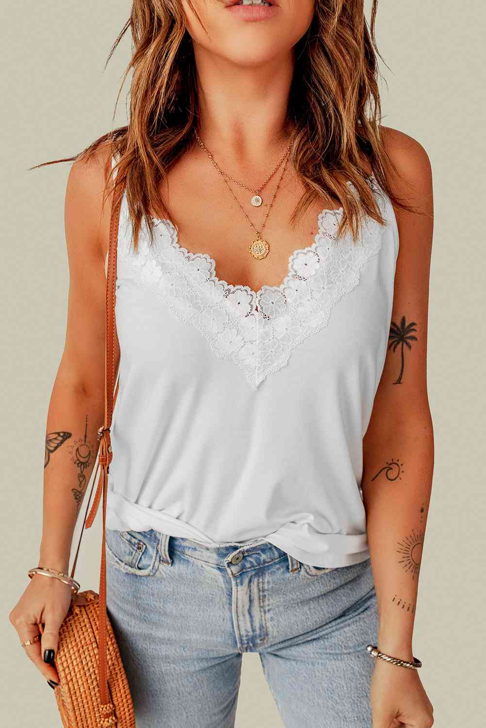 Full Size Lace Trim V-Neck Cami Top Bazaarbey