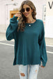 Round Neck Dropped Shoulder Slit Sweater Bazaarbey