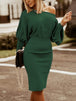 Round Neck Lantern Sleeve Dress -BazaarBey - www.shopbazaarbey.com