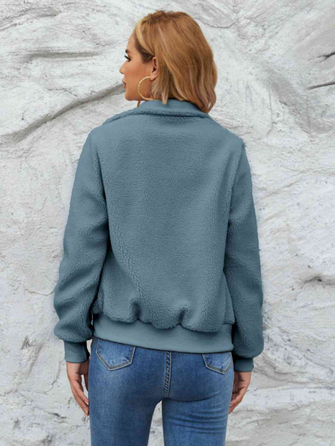 Zip Up Collared Neck Long Sleeve Jacket Trendsi