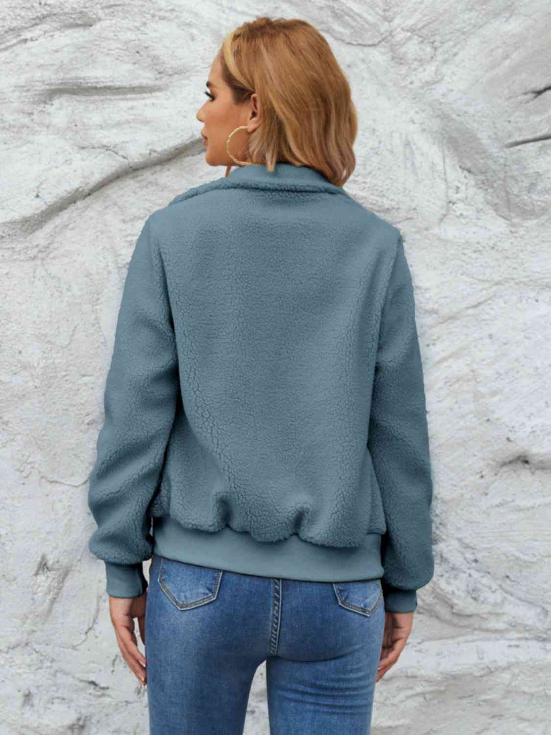 Zip Up Collared Neck Long Sleeve Jacket Trendsi