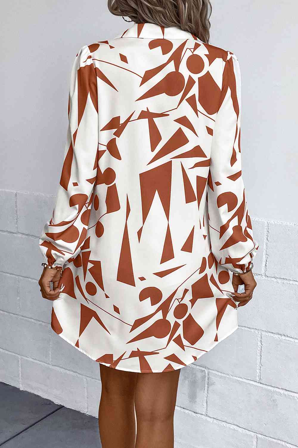 Geometric Long Sleeve Shirt Dress Bazaarbey
