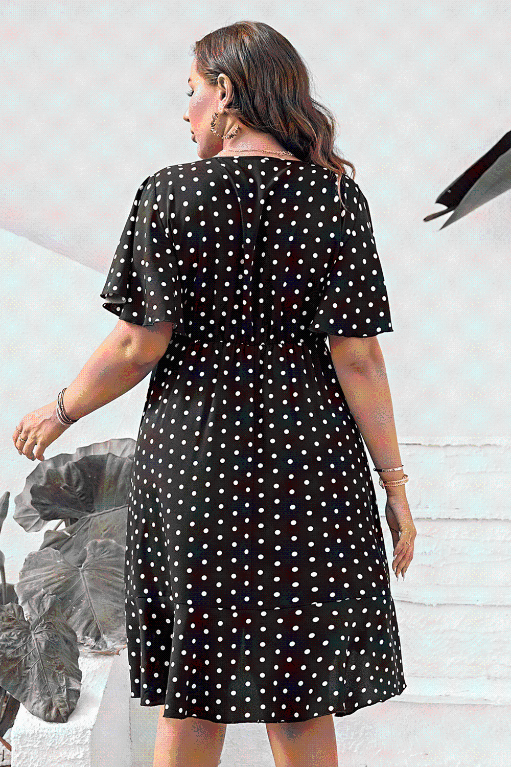 Plus Size Pol Flutter Sleeve Dress -BazaarBey - www.shopbazaarbey.com