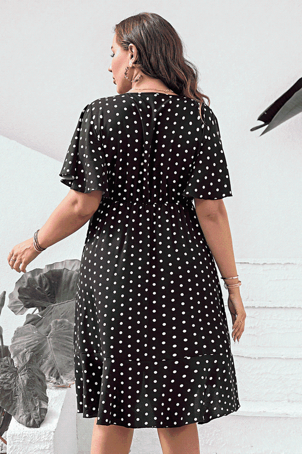 Plus Size Pol Flutter Sleeve Dress -BazaarBey - www.shopbazaarbey.com