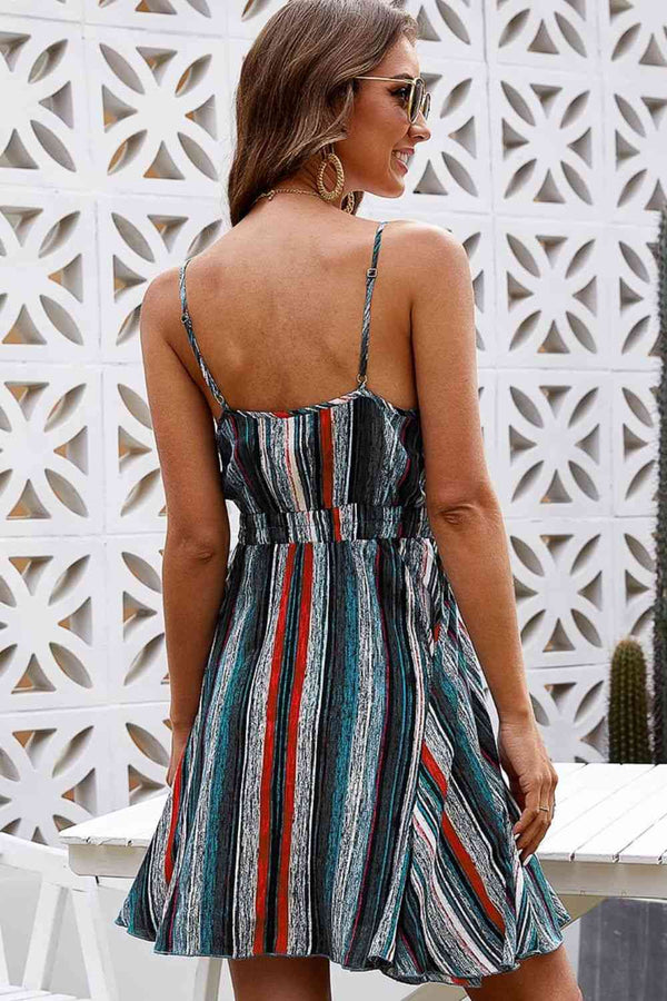 Striped  Neck Spaghetti Strap Dress -BazaarBey - www.shopbazaarbey.com