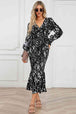 Printed V-Neck Smocked Midi Dress -BazaarBey - www.shopbazaarbey.com