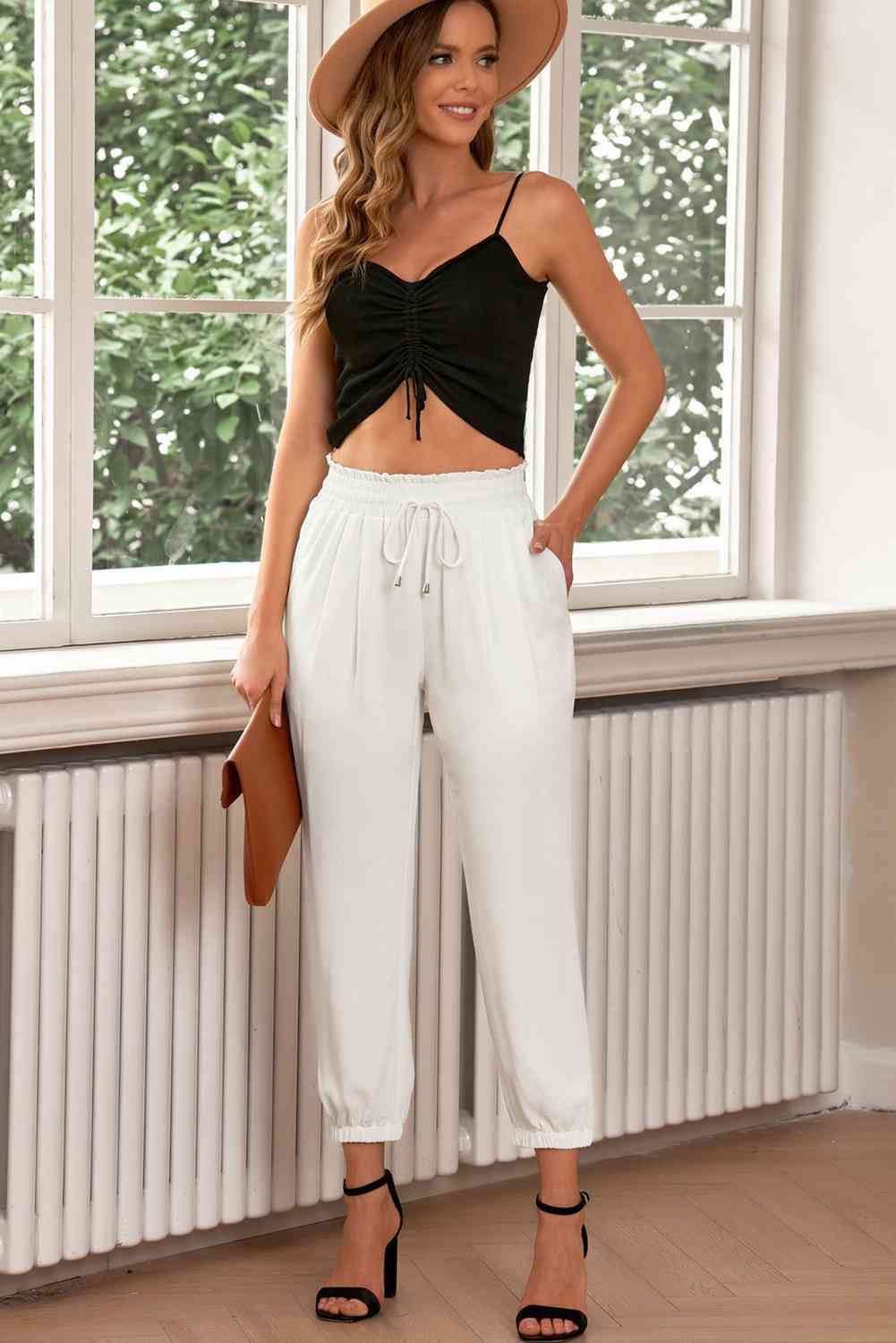 Drawstring  Waist Cropped Joggers Bazaarbey