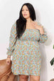  Floral Smocked Flounce Sleeve Square Neck Dress -BazaarBey - www.shopbazaarbey.com
