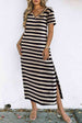 Striped V-Neck Short Sleeve Side Slit Dress -BazaarBey - www.shopbazaarbey.com