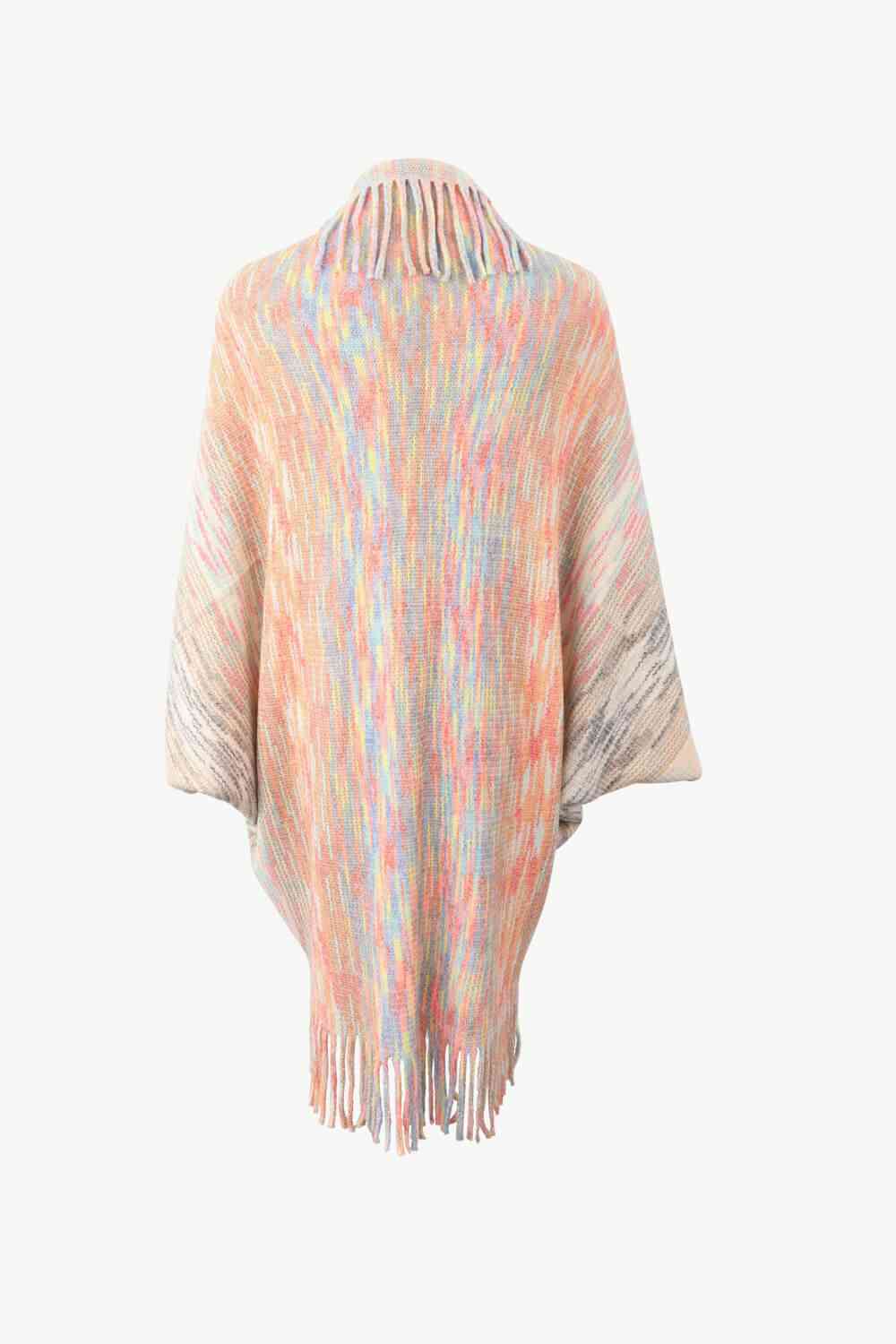 Multicolored Fringe Trim Poncho Bazaarbey