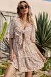 Printed Tie Front Plunge Dress -BazaarBey - www.shopbazaarbey.com