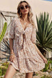 Printed Tie Front Plunge Dress -BazaarBey - www.shopbazaarbey.com