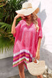 Rainbow Stripe Openwork Slit Cover-Up Bazaarbey